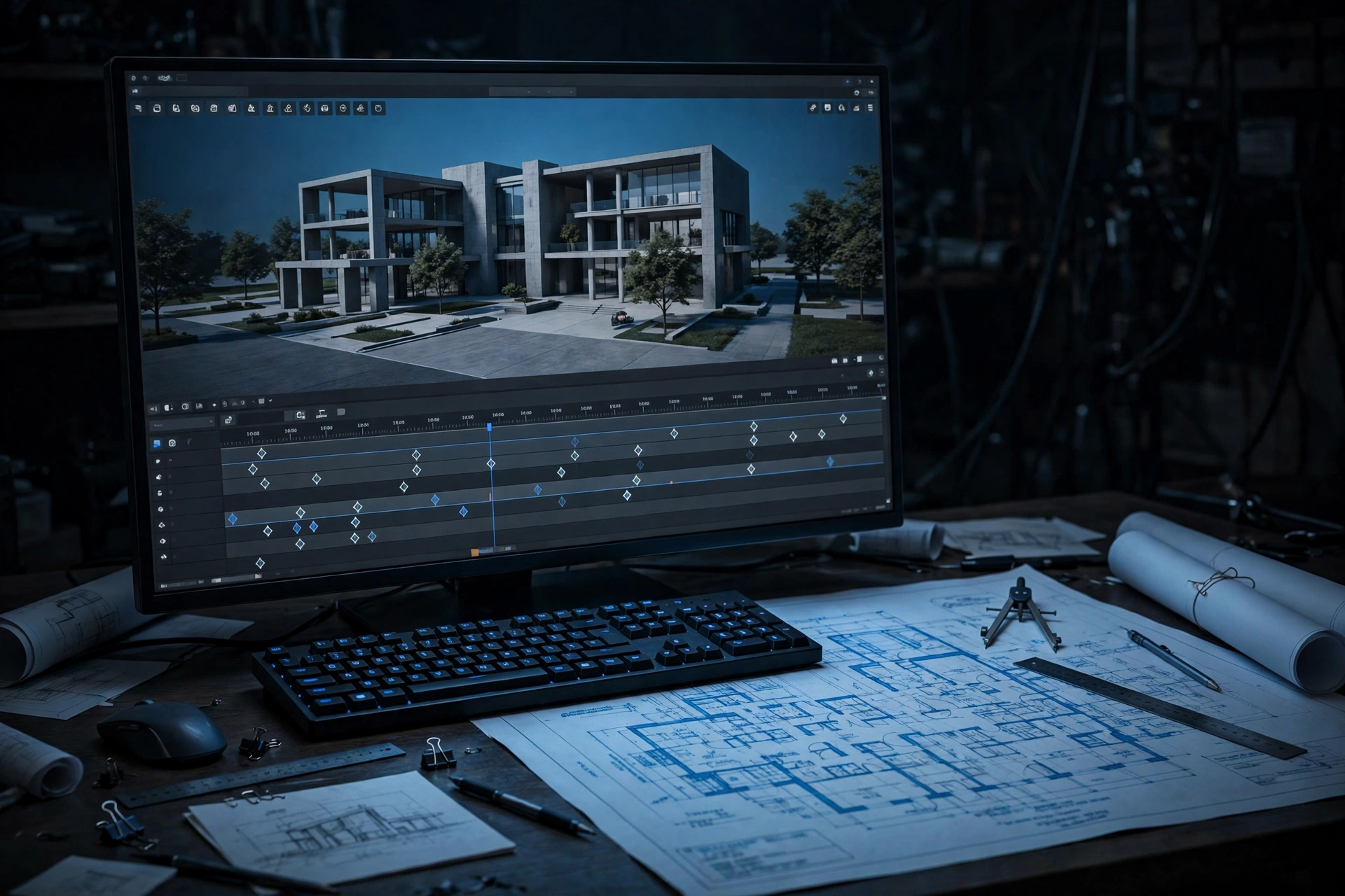 Animation timeline on monitor