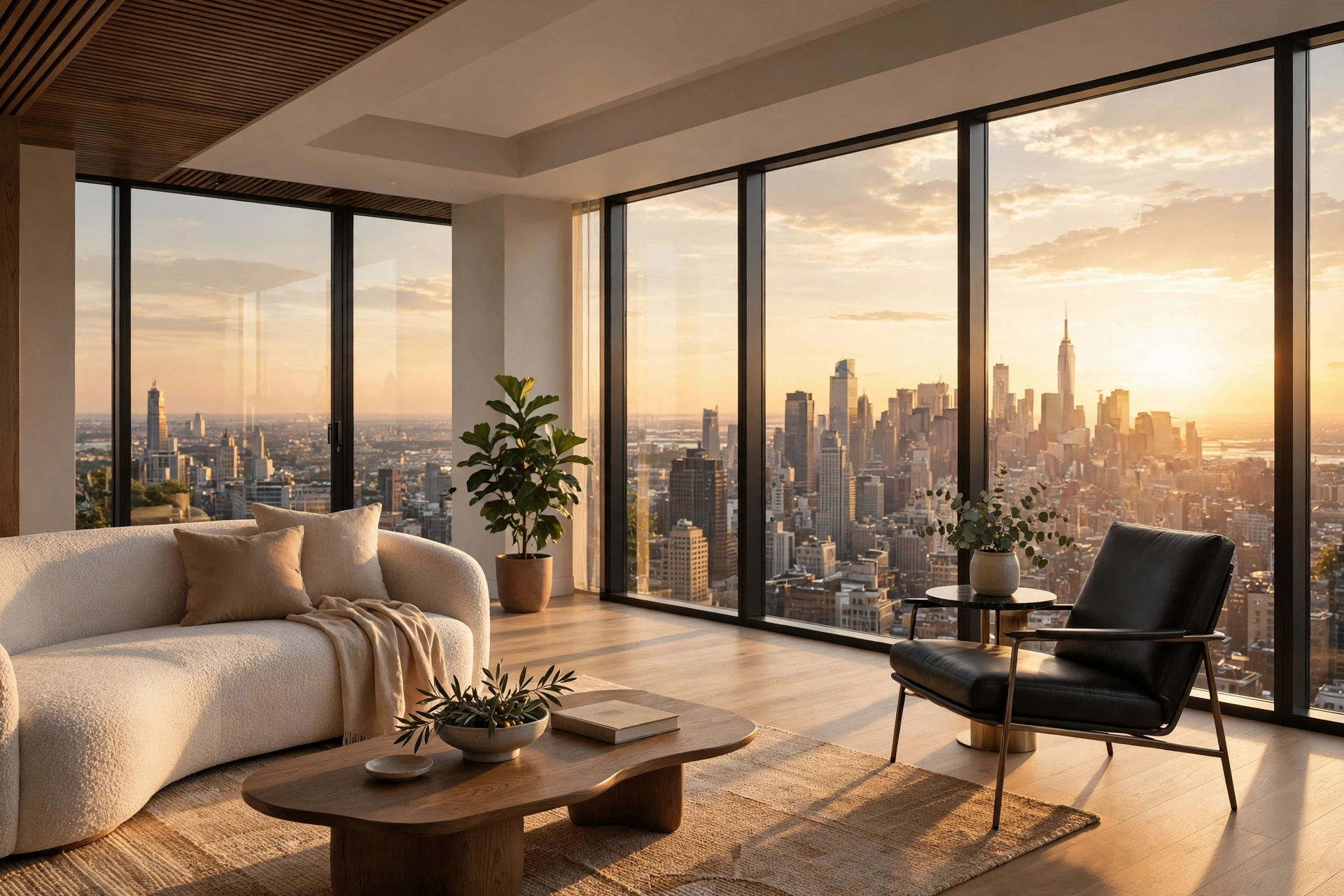 Living room with golden hour light